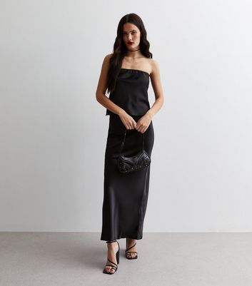 Black Satin Bias Cut Maxi Skirt | New Look