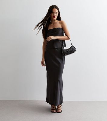 Black Satin Bias Cut Maxi Skirt New Look