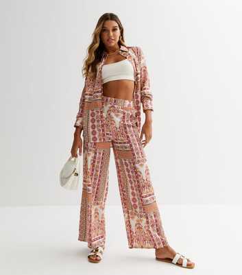 Pink Paisley Satin Wide Leg Trousers