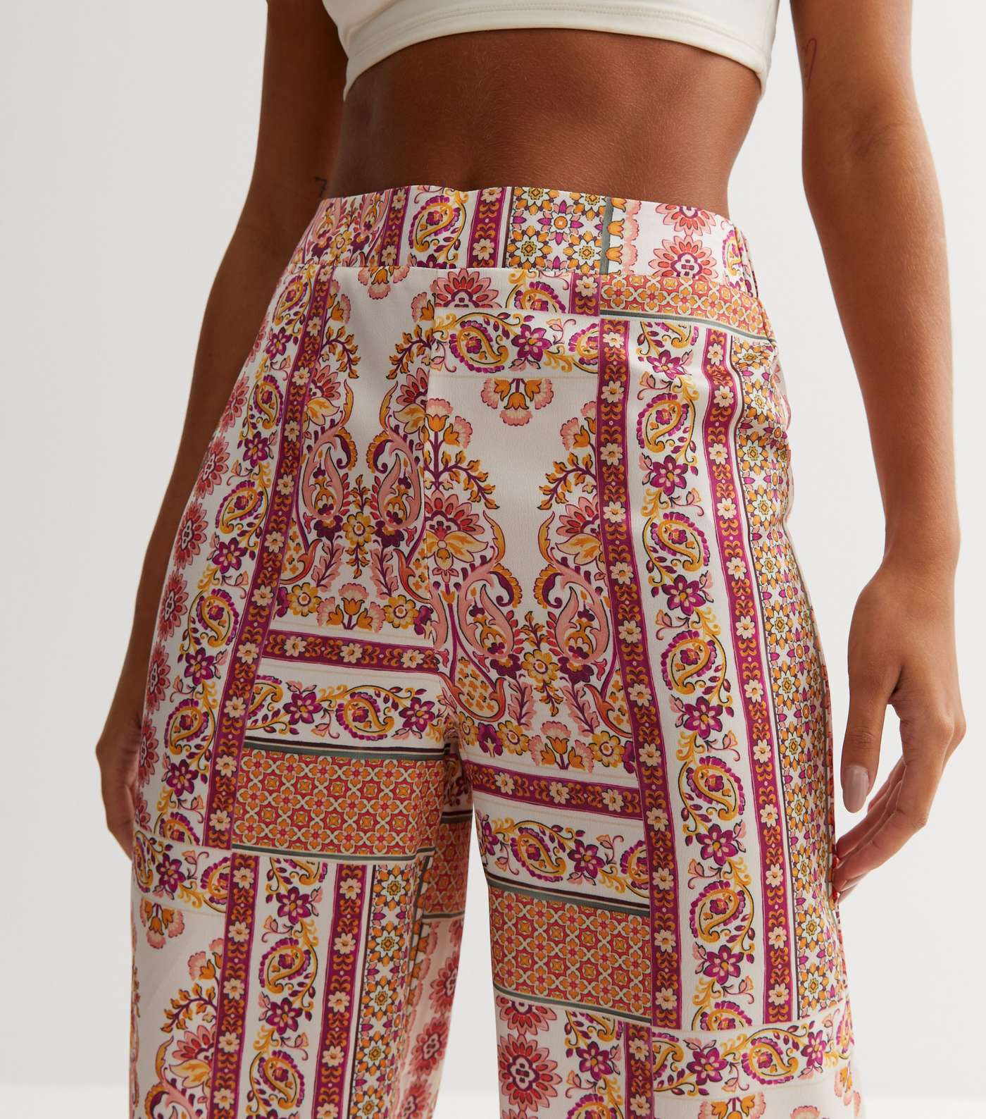 Pink Paisley Satin Wide Leg Trousers Image 3