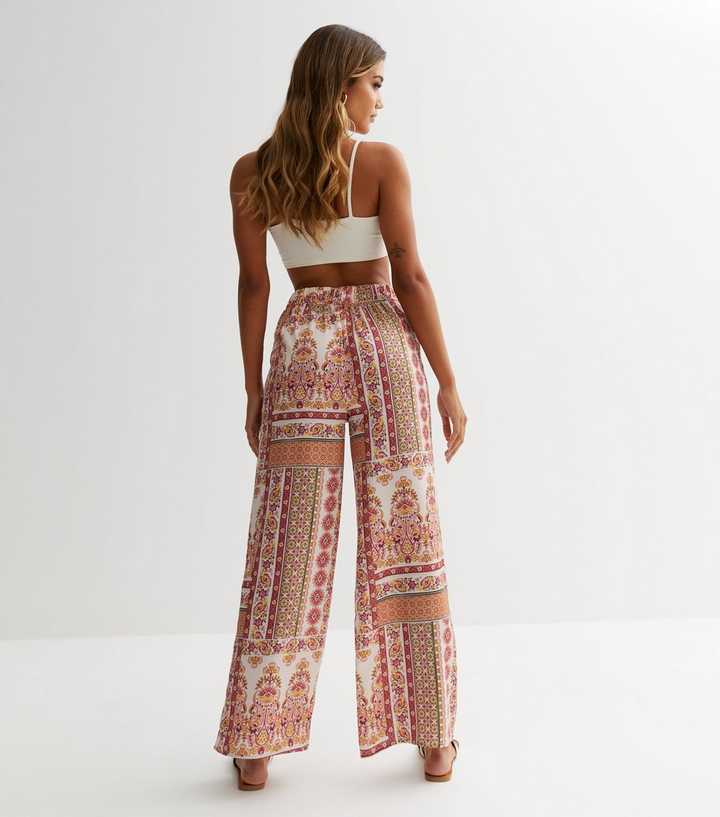 Paisley Print Satin Wide Leg Trousers