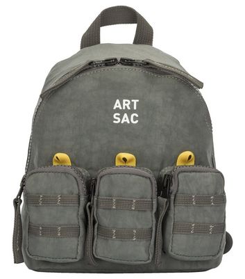 Artsac Dark Grey 3 Zip Pocket Logo Small Backpack New Look