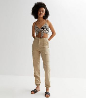 Tall Khaki Cotton Wide Leg Cargo Trousers | New Look
