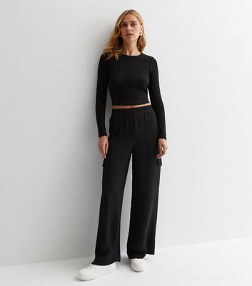 Black Wide Leg Cargo Trousers New Look