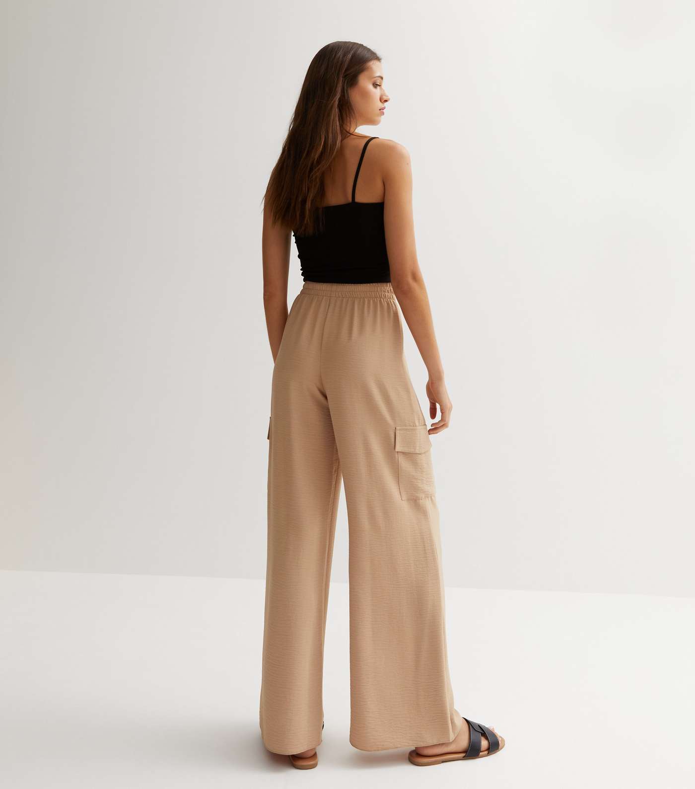 Stone Wide Leg Cargo Trousers Image 4