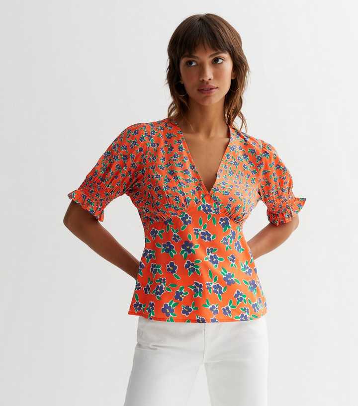 BLOOMING MARVELLOUS ORANGE FLORAL NURSING/MATERNITY T SHIRT TOP M