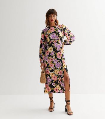 Wednesday's Girl Black Floral Puff Sleeve Midi Dress | New Look