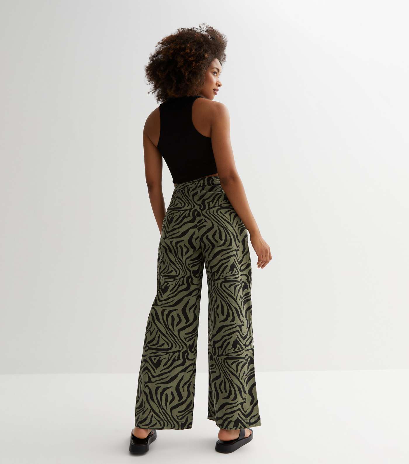 Wednesday's Girl Khaki Animal Print Wide Leg Trousers Image 4