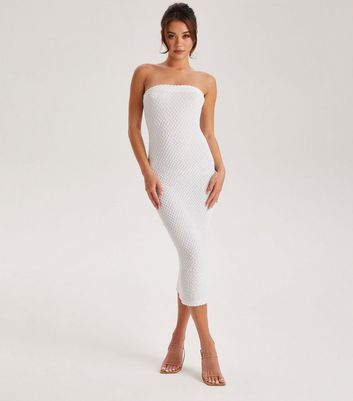 White bandeau best sale bodycon dress