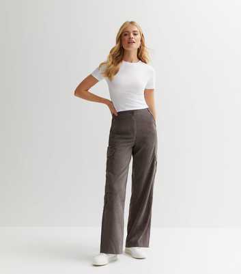 Grey Wide Leg Cargo Trousers