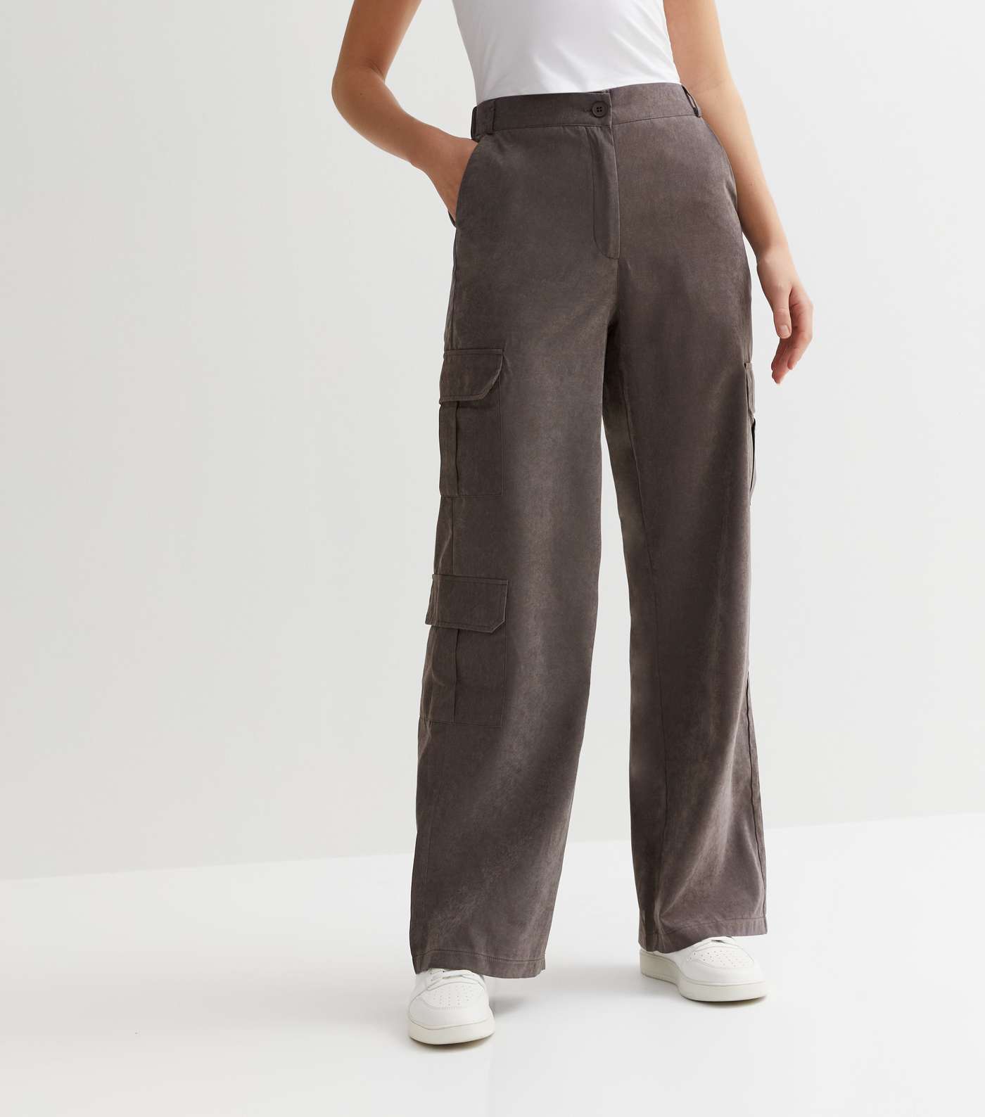 Grey Wide Leg Cargo Trousers Image 3
