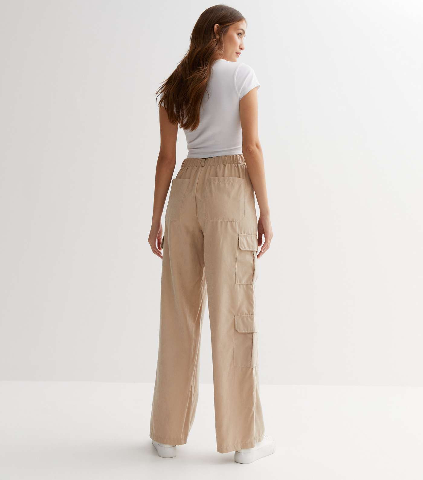 Stone Wide Leg Cargo Trousers Image 4
