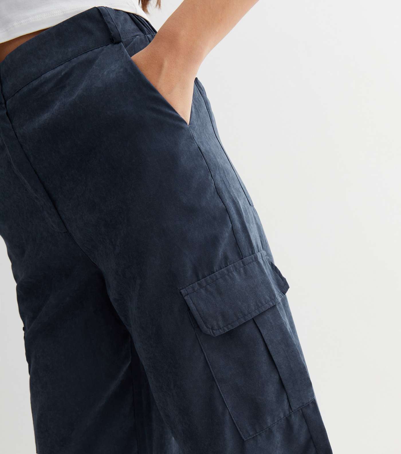 Navy Wide Leg Cargo Trousers Image 3