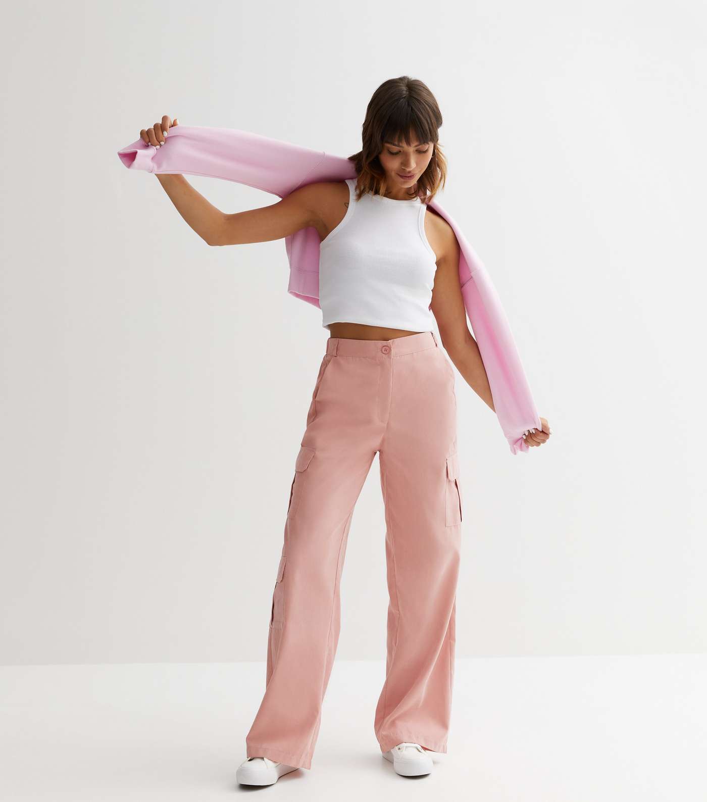 Mid Pink Wide Leg Cargo Trousers