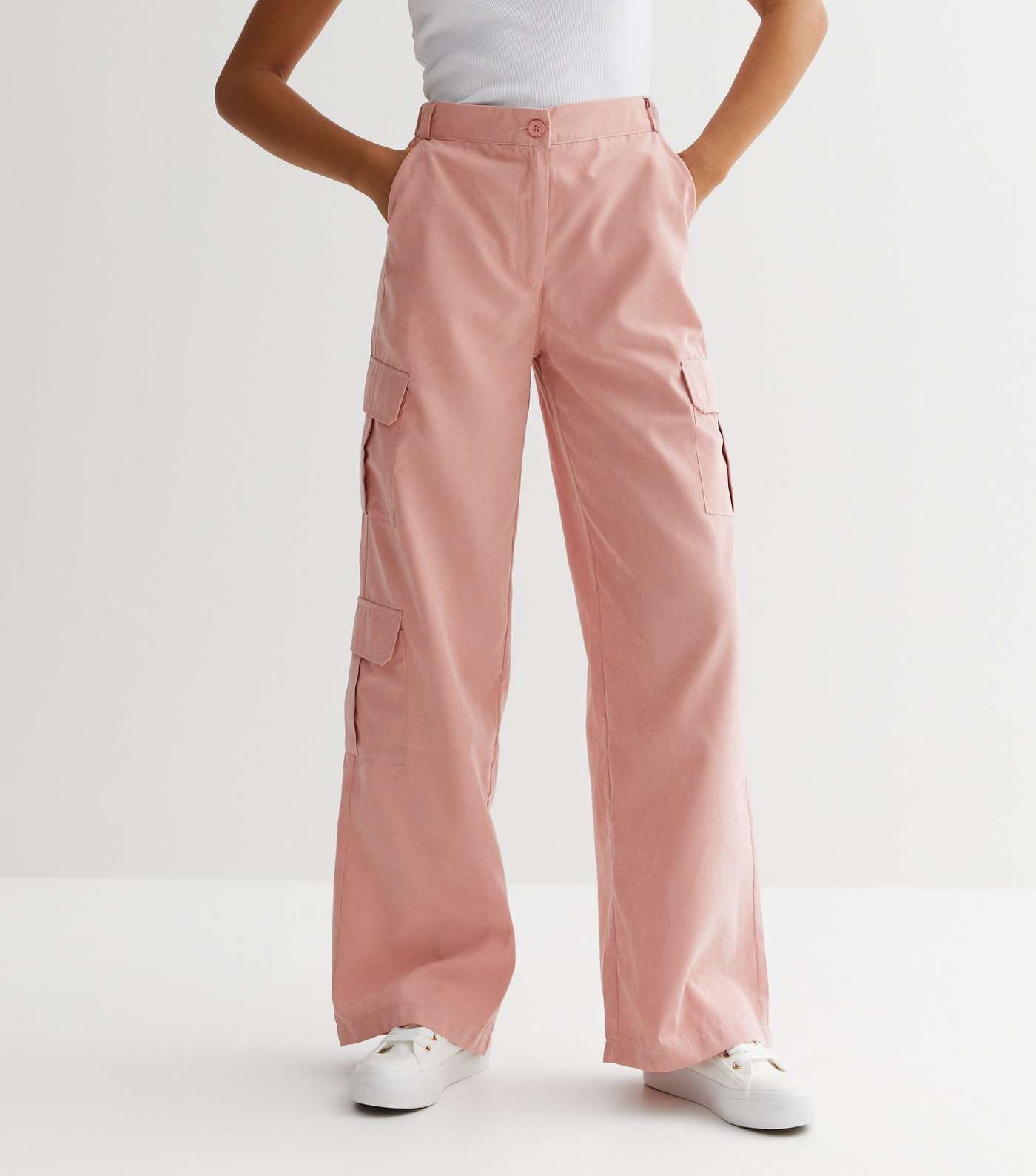 Mid Pink Wide Leg Cargo Trousers Image 3
