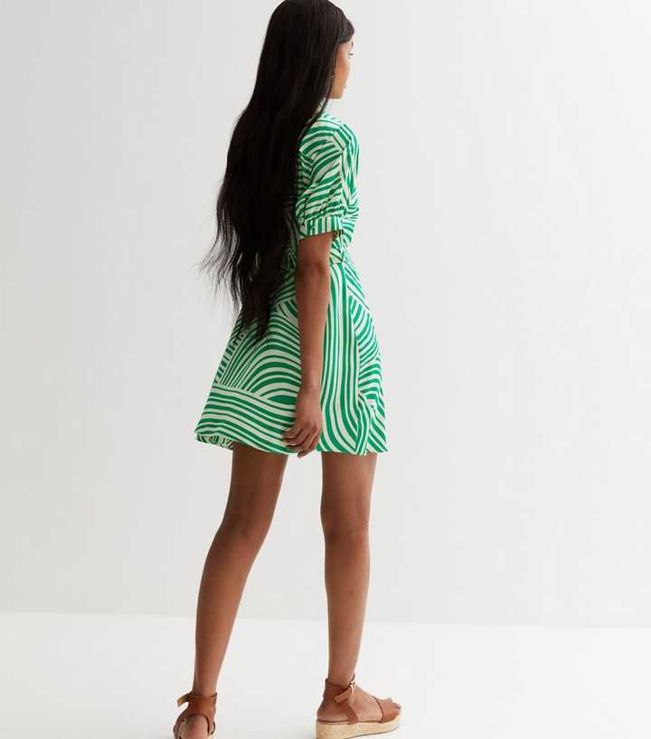 Green Swirl Tie Waist Mini Shirt Dress | New Look Green Swirl Tie Waist Mini Shirt Dress | New Look