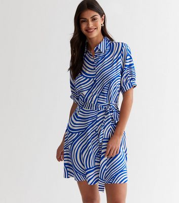 Blue pinstripe tie store waist shirt dress