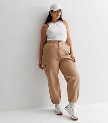 Curves Stone Cotton Cuffed Cargo Joggers