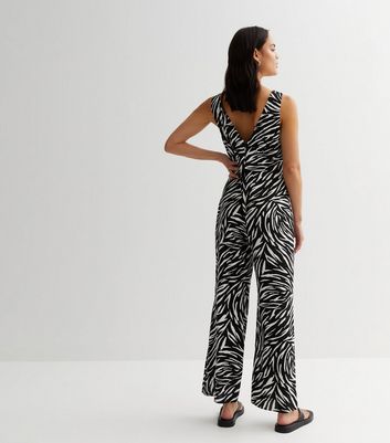 Black Zebra Print Sleeveless Jumpsuit New Look