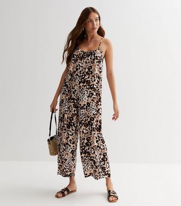 Brown Leopard Print Strappy Oversized Jumpsuit New Look
