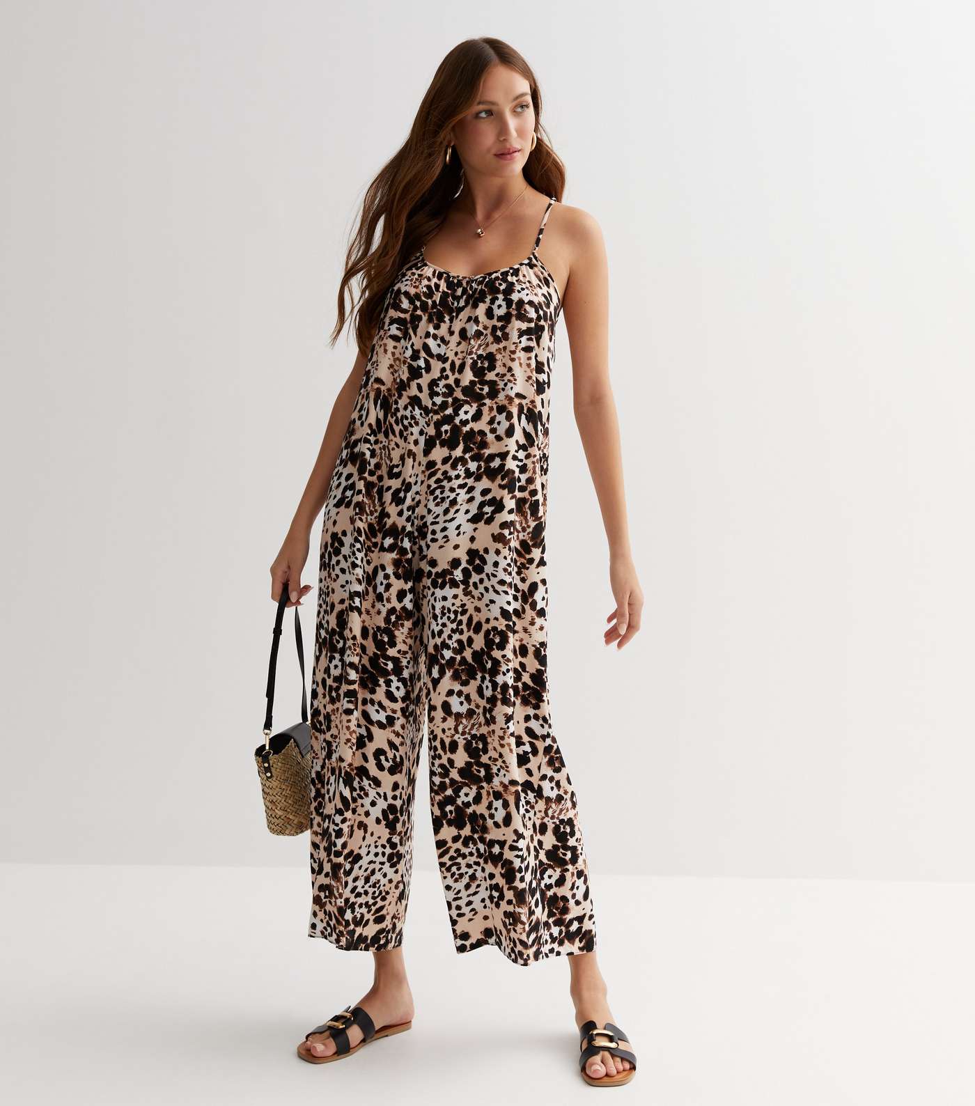 Brown Leopard Print Strappy Oversized Jumpsuit Image 2