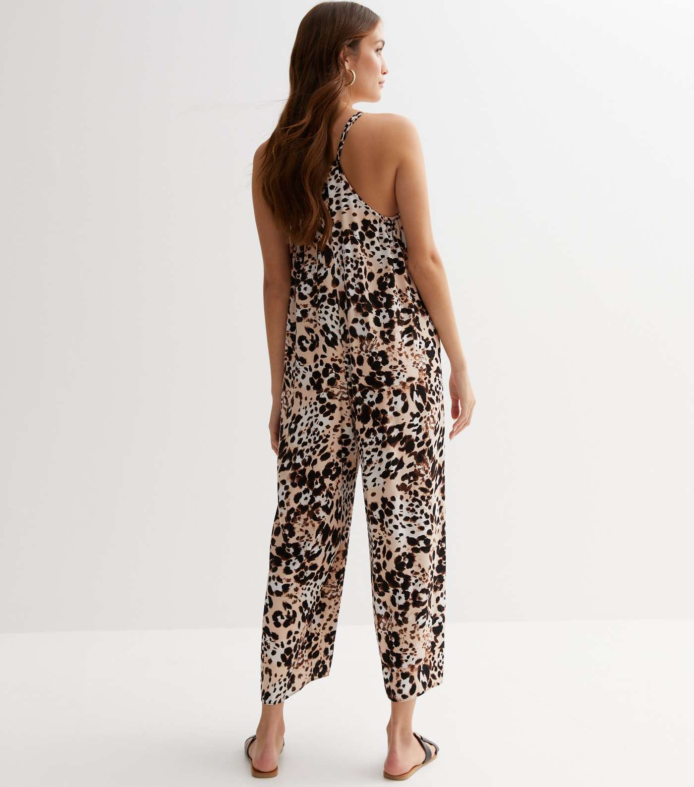 Brown Leopard Print Strappy Oversized Jumpsuit Image 4