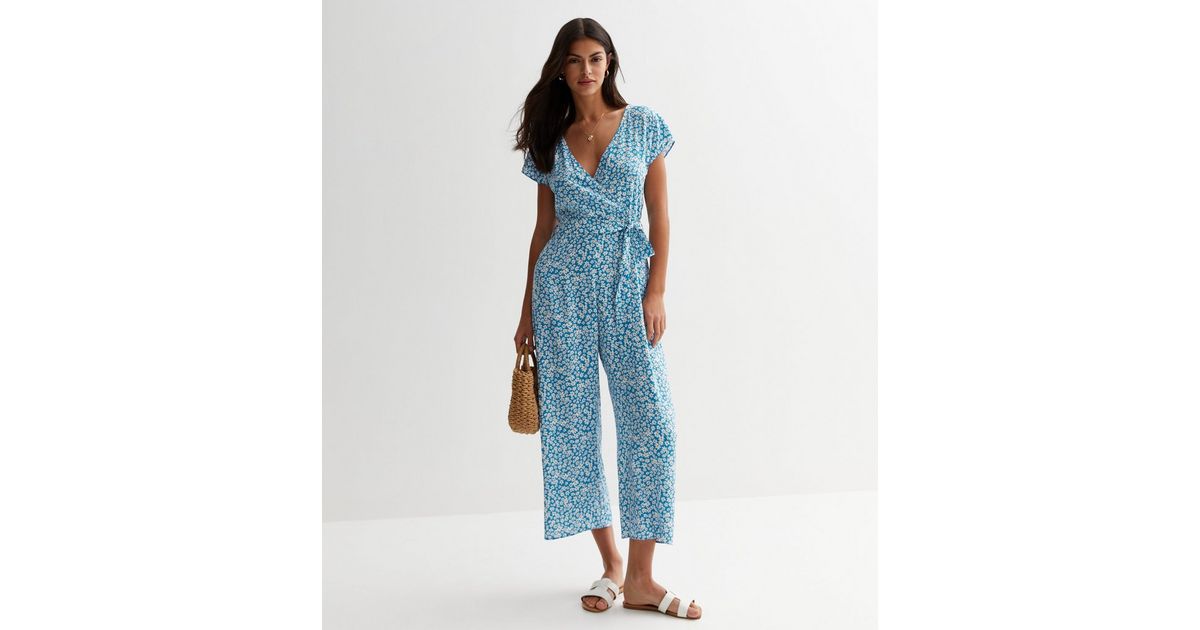 Blue Ditsy Floral Wrap Jumpsuit | New Look