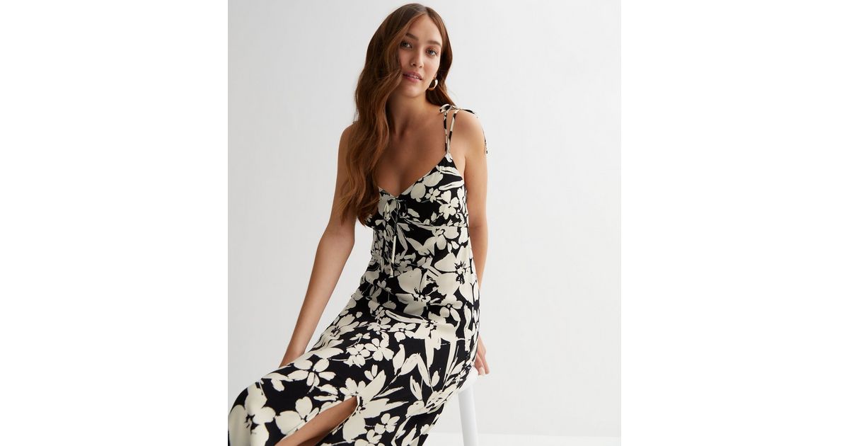 TIE STRAP FLORAL PATTERN MIDI DRESS main image 1
