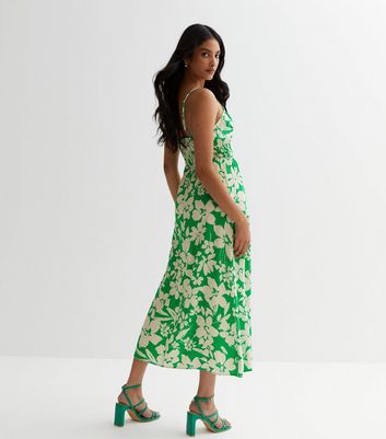 Green floral shop dress new look