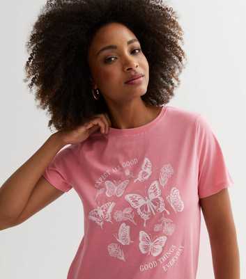 Pale Pink Expect Good Things Butterfly Logo T-Shirt