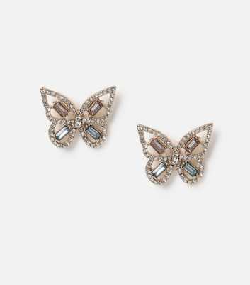 Freedom Gold Diamanté Butterfly Stud Earrings