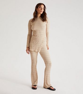 Urban Bliss Stone Textured Long Sleeve Top & Trousers Set New Look