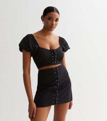 Black lace high waist skirt sale