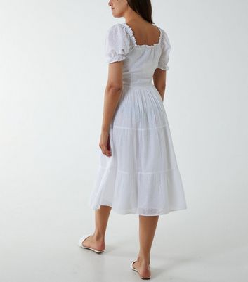 Blue Vanilla White Frill Button Through Midi Dress New Look