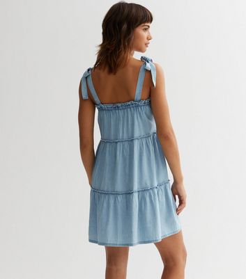 Blue Frill Sleeve Tiered Mini Dress New Look