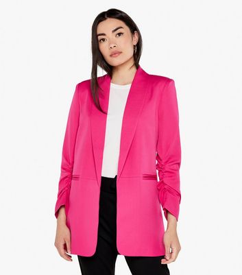 Apricot Bright Pink Ruched Sleeve Blazer