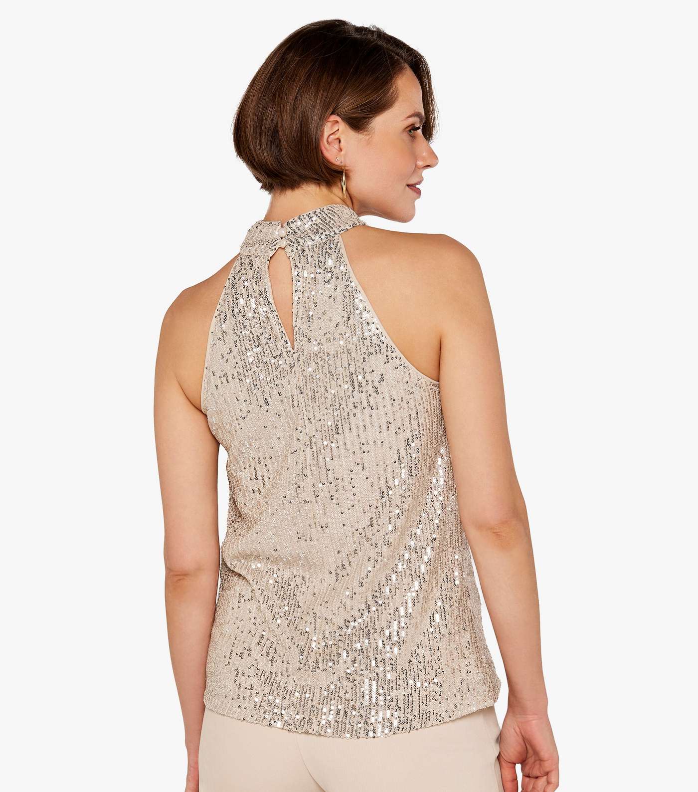 Apricot Gold Sequin Halter Neck Top Image 3
