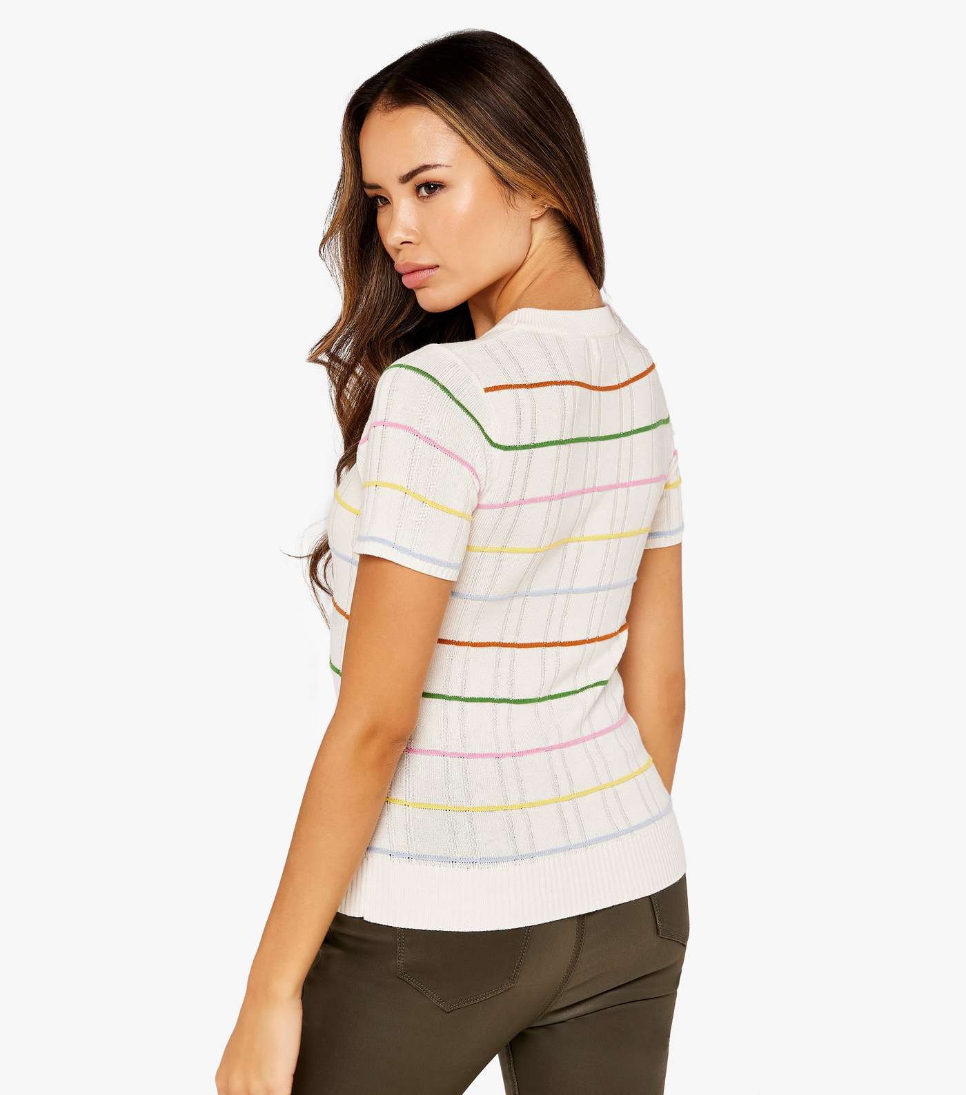 Apricot White Stripe Knit Short Sleeve T-Shirt Image 3