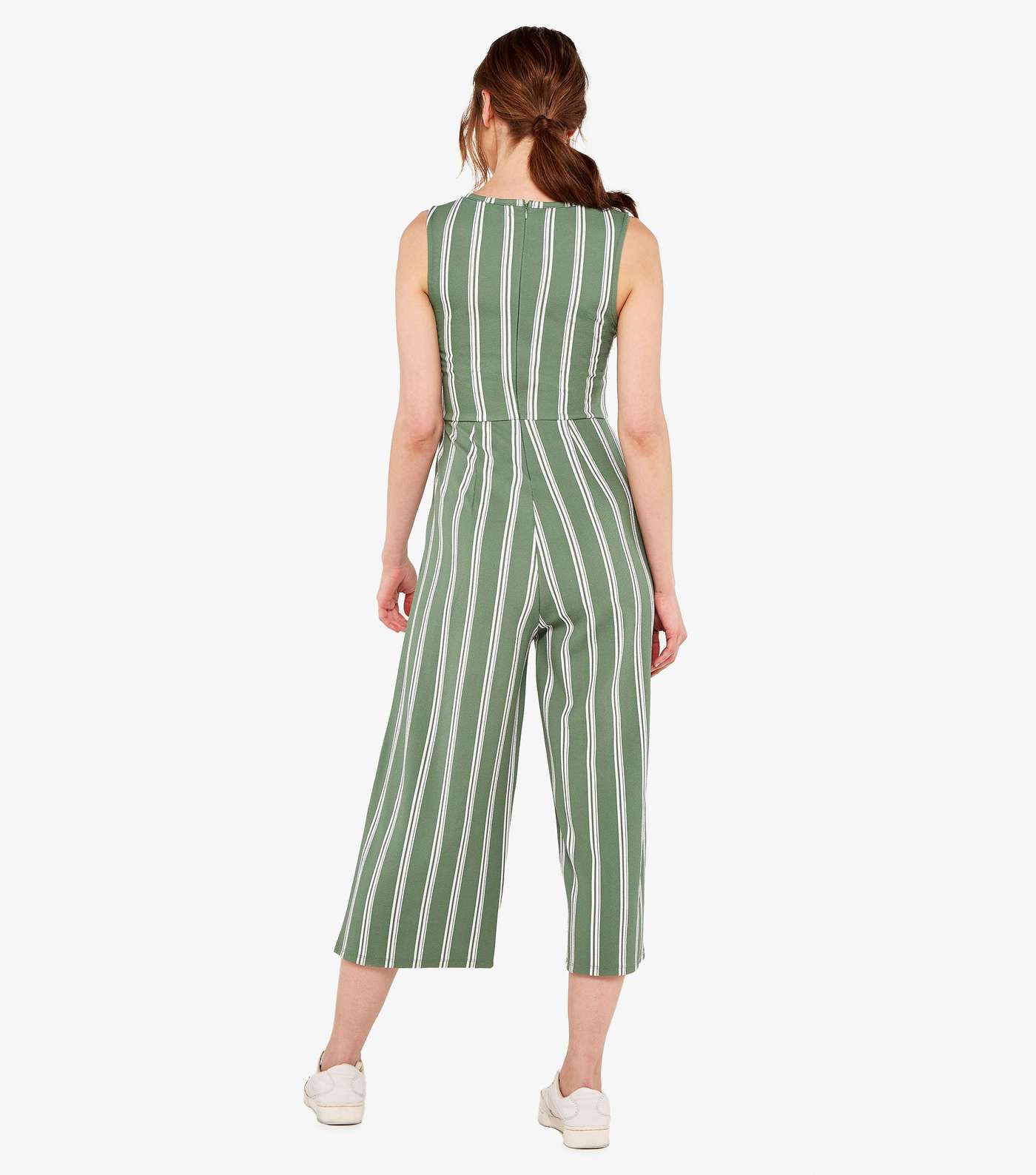 Apricot Green Stripe Tie Front Crop Jumpsuit Image 3