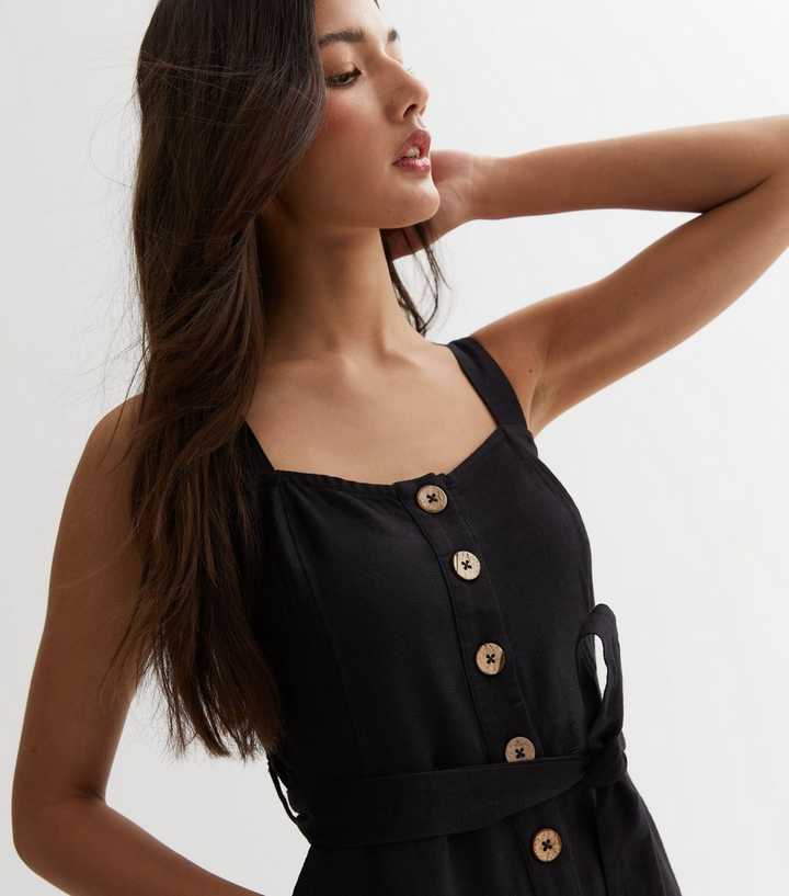 Black Cotton Button Front Jumpsuit