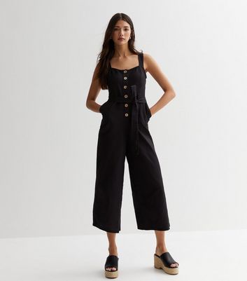 Black button discount front jumpsuit