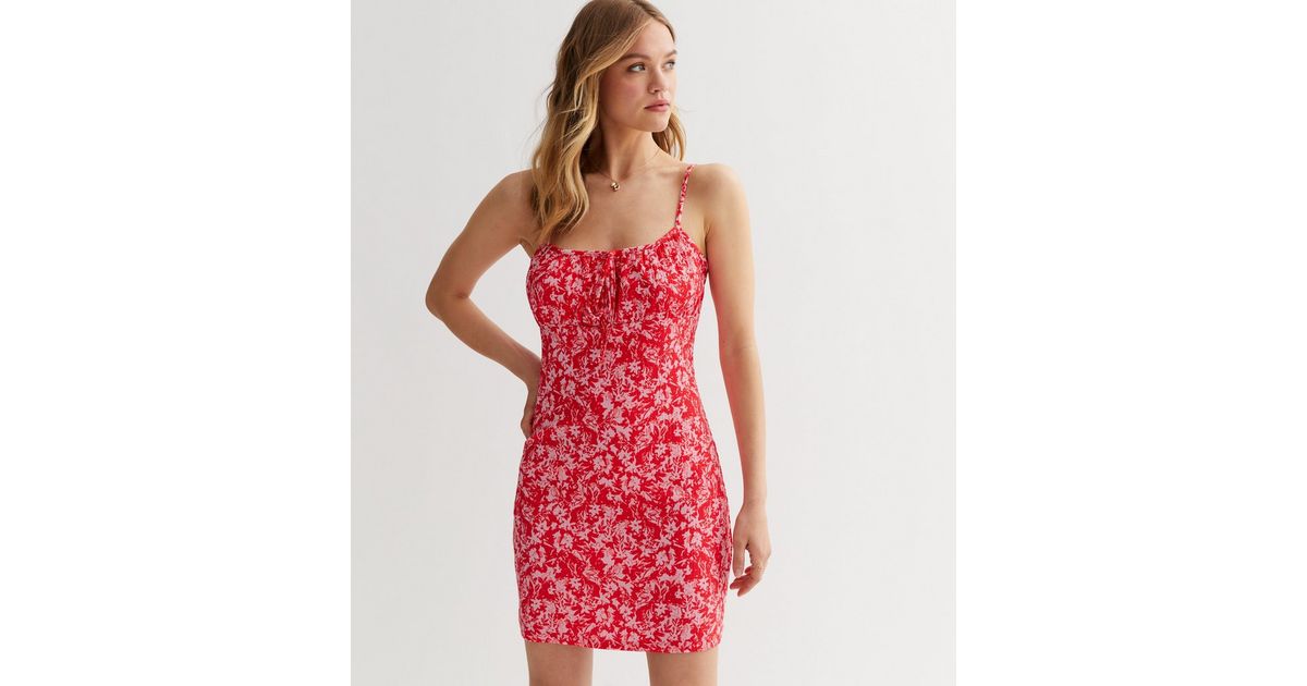 Red Floral Strappy Mini Dress | New Look