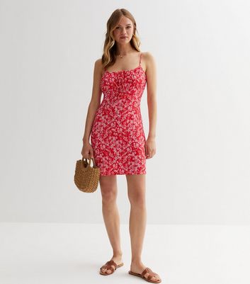 Red Floral Strappy Mini Dress New Look