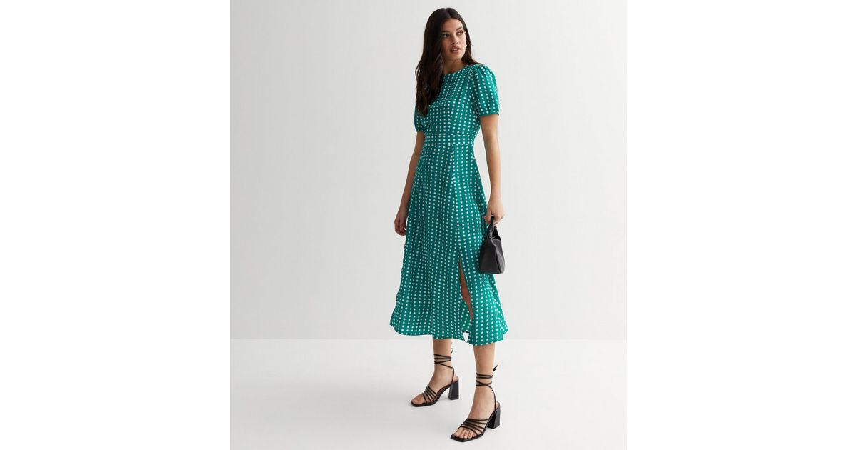 Cutie London Teal Polka Dot Split Midi Dress | New Look