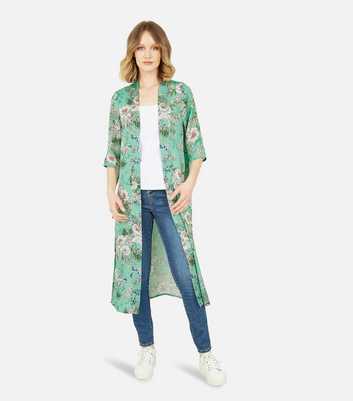 Yumi Green Tropical Print Long Kimono