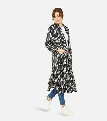 Yumi Black Zebra Print Satin Revere Collar Long Kimono