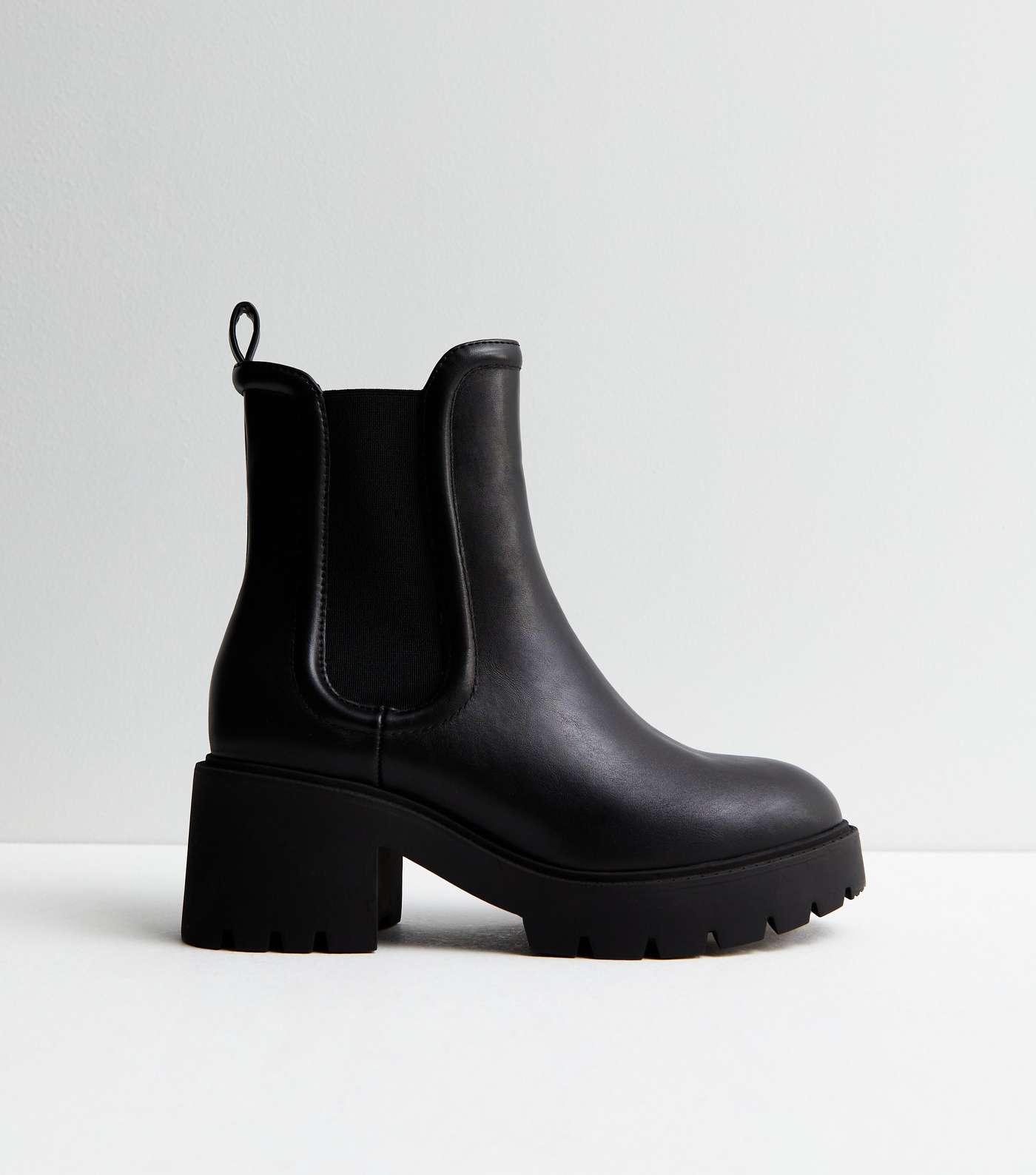 Wide Fit Black Leather-Look Chunky Block Heel Chelsea Boots Image 5