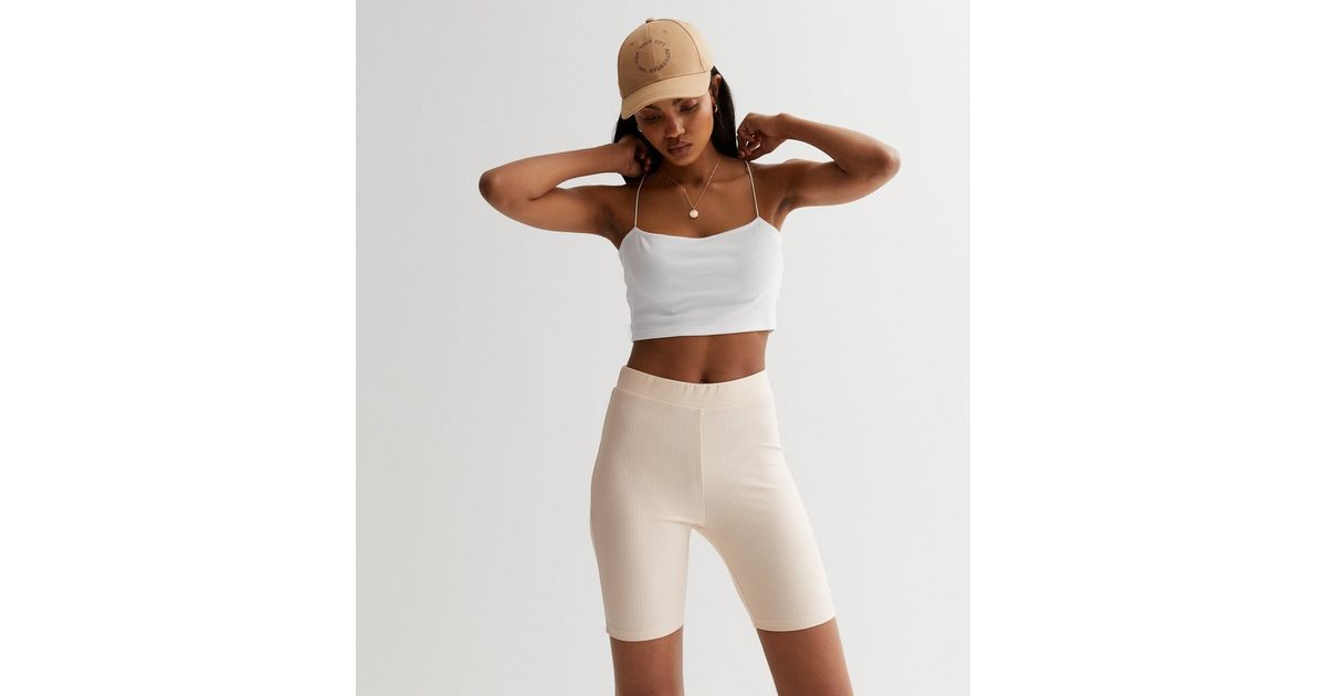 Stone Ribbed Cycling Shorts New Look