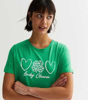 Green Heart Clover Lucky Charm Logo T-Shirt