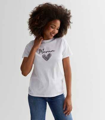 White Leopard Print Heart Mama Logo T-Shirt